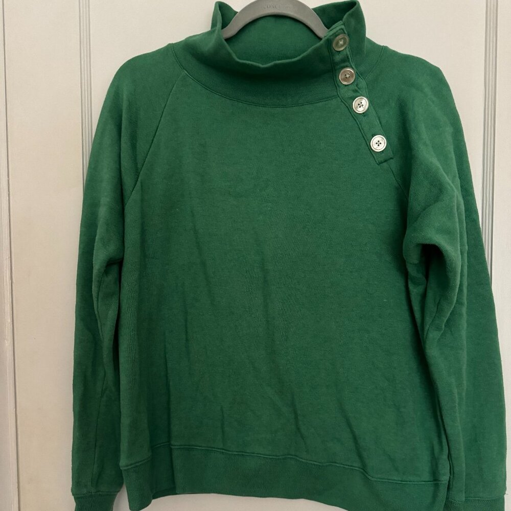 Kelly Green button collar funnel-neck pullover sweatshirt